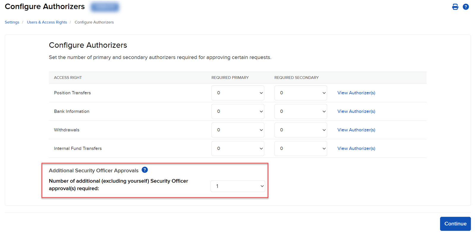 The additional security officer approvals panel in portal. 